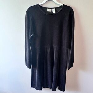 LL Bean Black Long Sleeve Velour Midi Dress Size Medium  Vintage